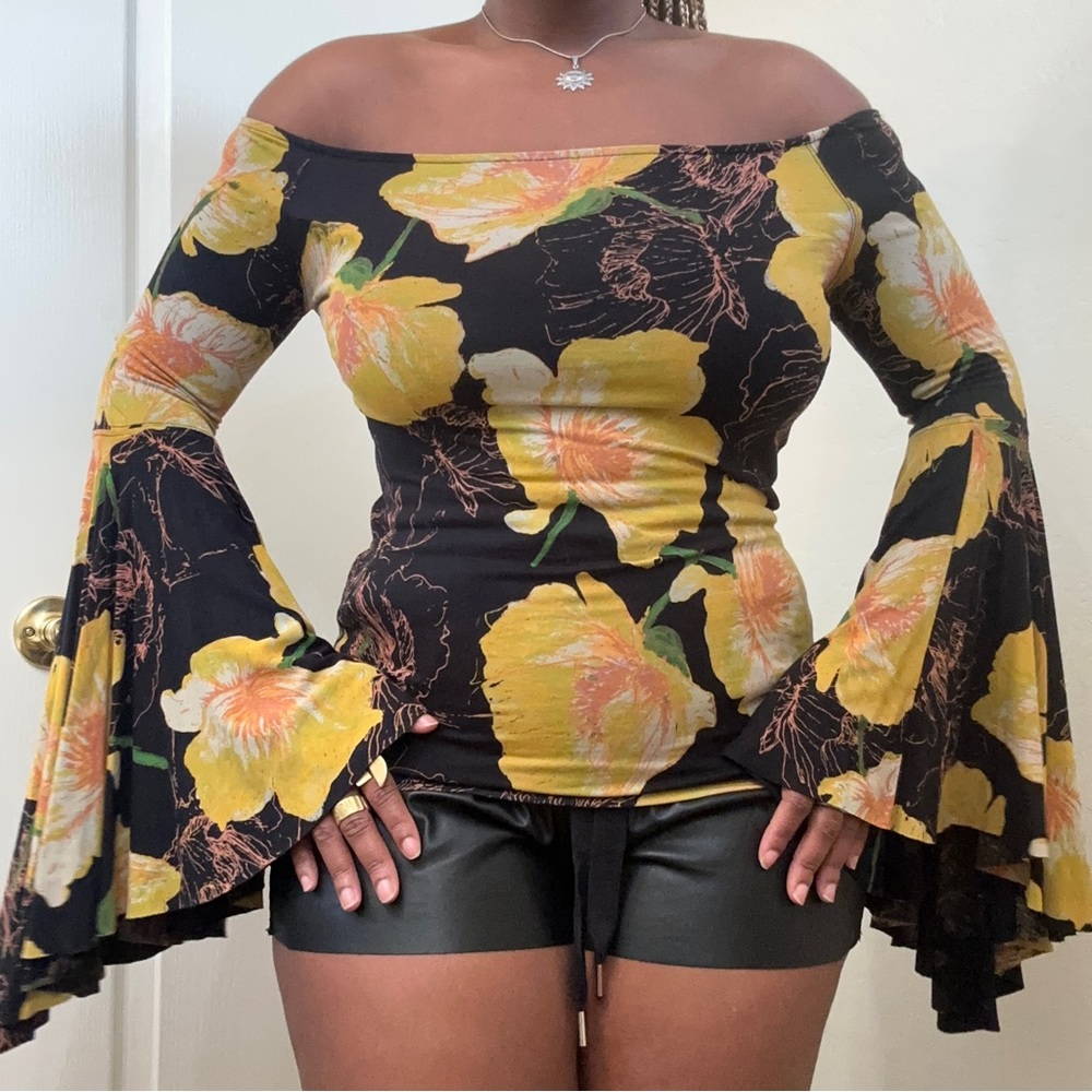 We The Free Floral Off the Shoulder Bell Sleeve Top